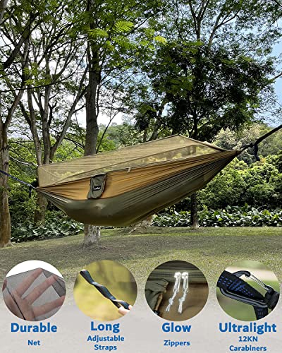 USA Green Double Camping Hammock with Net & Straps - 78x118in for Outdoor Hiking