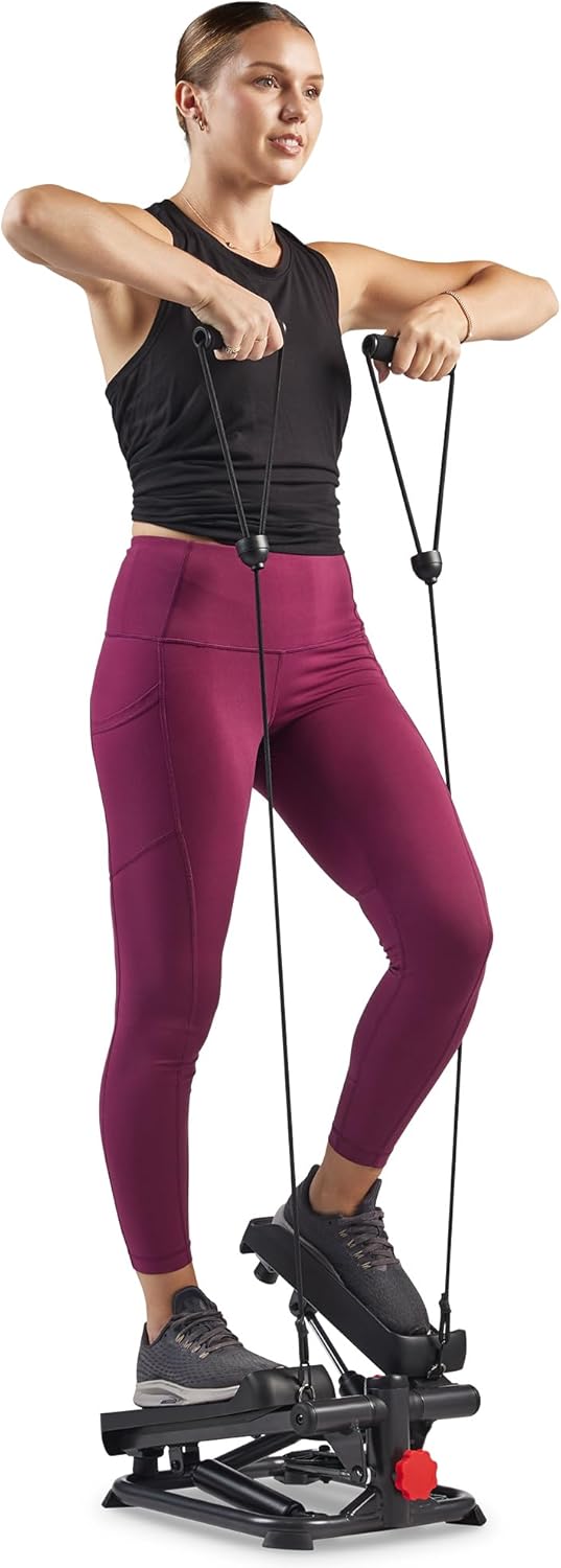 Sunny Health & Fitness Mini Stepper - Compact Home Workout Machine with Resistance Band & App Connection