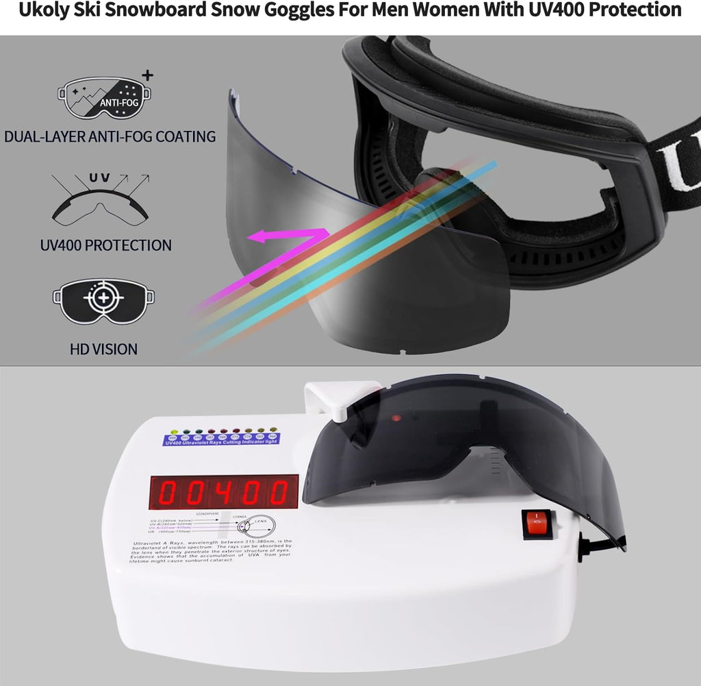 Ukoly Ski & Snowboard Goggles - HD Lens, Anti-Fog Coating, UV400 Protection | Unisex Design