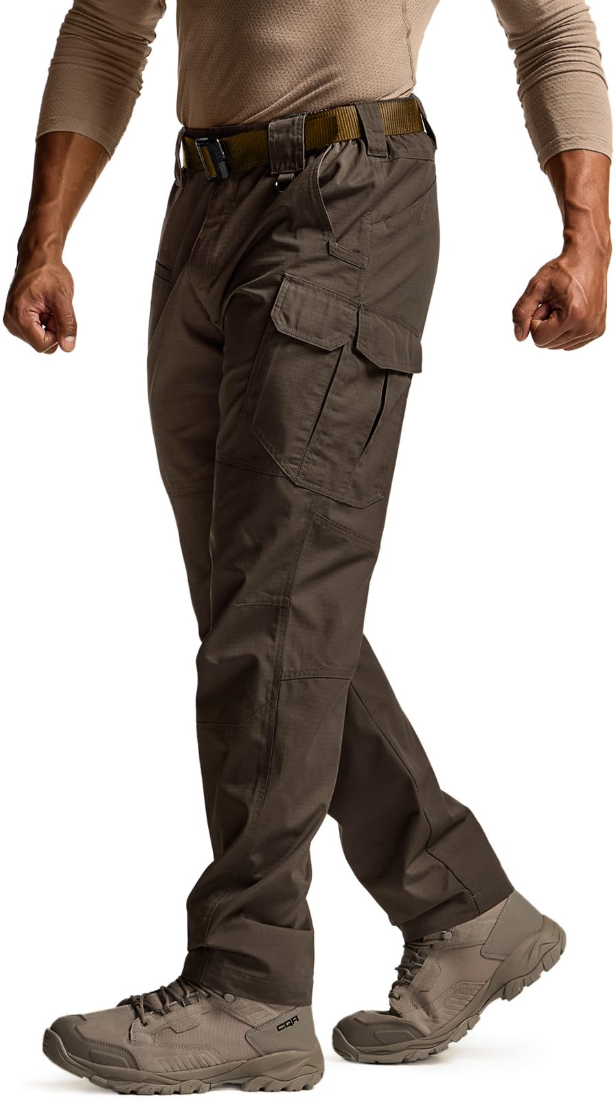 CQR Men's Tactical Pants, Water Resistant Ripstop Cargo Pants, Lightweight EDC Work Hiking Pants, Outdoor Apparel, Raider Mag Pocket Dark Brown, 30W x 32L