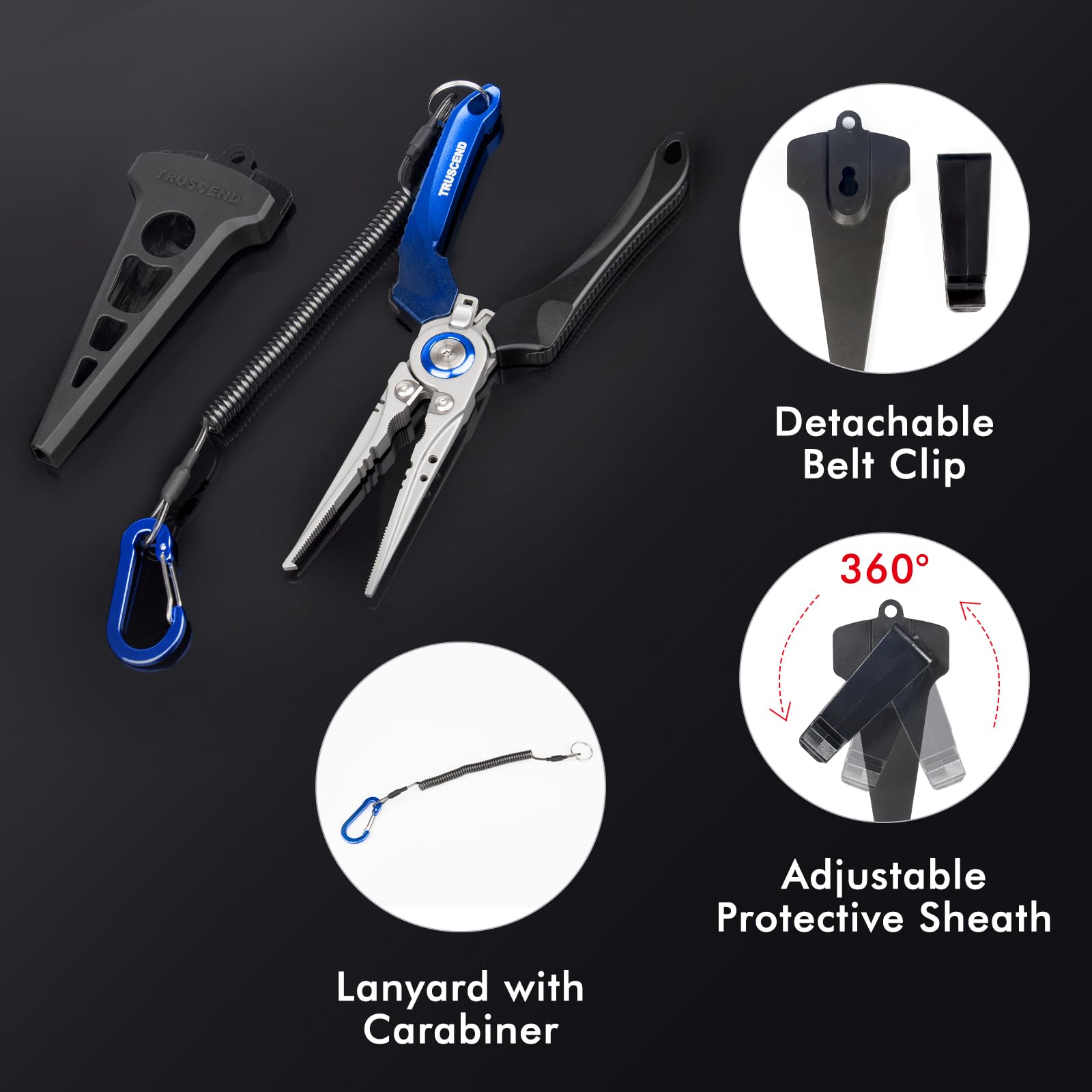 TRUSCEND Lockable Fishing Pliers with High Tungsten Carbide Cutter, Innovative Ergonomic Handy Handle, Saltwater Corrosion Resistant Teflon Coated Fishing Tool, Super Light Multi-Function Fishing Gear