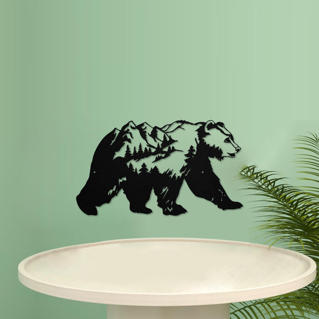 Resama Metall Bear Forest Pine Tree Wall Art Bear Peak Natural Scenery Wall Sign for Home, Wildlife Hunting Home Hanging Decorations for Living Room, Bedroom Kitchen Bathroom