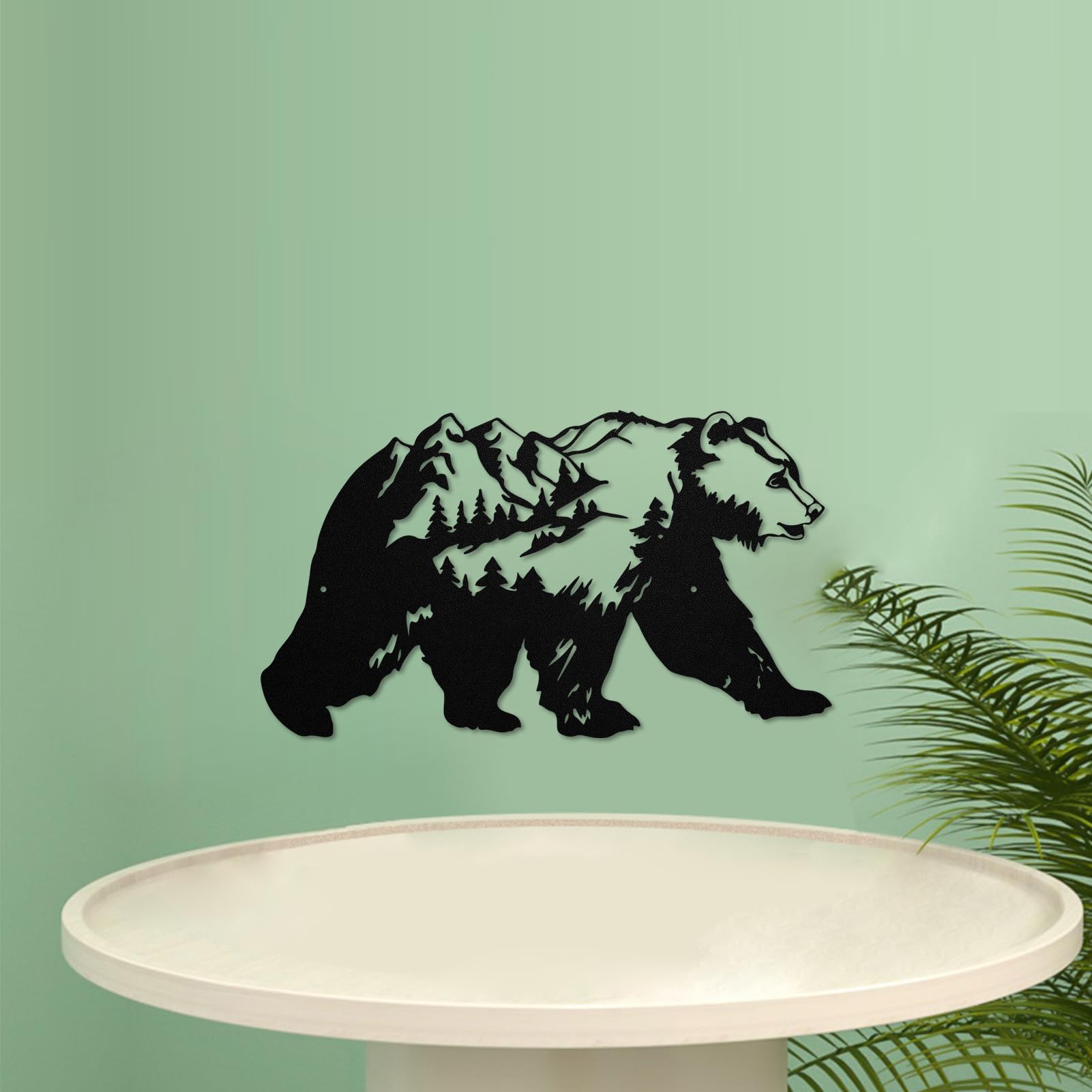Resama Metall Bear Forest Pine Tree Wall Art Bear Peak Natural Scenery Wall Sign for Home, Wildlife Hunting Home Hanging Decorations for Living Room, Bedroom Kitchen Bathroom