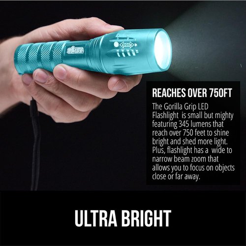 GORILLA GRIP LED Tactical Flashlight - 750 FT High Lumens, 5 Modes, Water Resistant | 2 Pack Turquoise