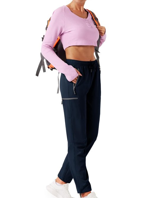 Phophila Women's Hiking Pants Outdoor Lightweight Quick Dry Water Resistant UPF 50+ Elastic Waist Cargo Pants Pockets Deep Blue M