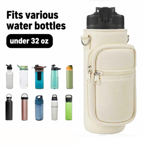 32oz Water Bottle Carrier Bag, 32/40 oz Water Bottle Holder with Adjustable Strap, Sling Bag Sleeve Pouch Holder with Phone Pocket and Small Pocket for Walking Hiking Camping Gym(2.95"W * 9.05"H)