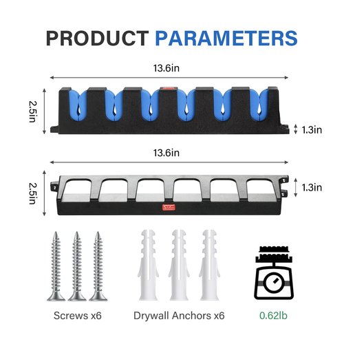Simple Deluxe Vertical Fishing Rod Holders Wall-Mounted – Simple Deluxe Fishing Rod Rack, Fishing Pole Holder & Rack, Fishing Pole Holders Up to 6 Rods or Combos in 13.6 ", 1 Pair Blue