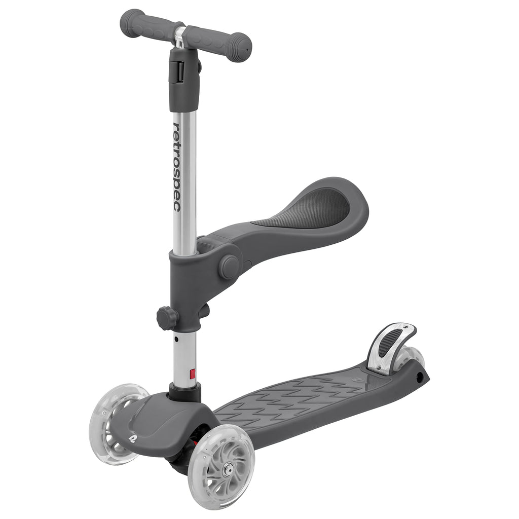 Retrospec Chipmunk Plus 3-Wheel Kids Scooter with LED Light-Up Wheels & Foldable Seat - Adjustable Height 26.5-31.5in, Toys for 3 Year Old Boys & Girls, Safe Non-Slip Deck