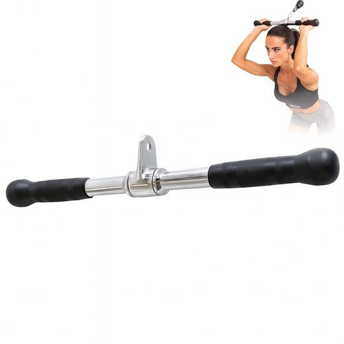 MuscleForge Straight Bar Cable Attachment 20inch – Chrome Rotating Tricep Bar Cable Attachment with Non-Slip Handles – Tricep Pull Down Bar – Gym Accessories for Biceps, Triceps & Back Workouts
