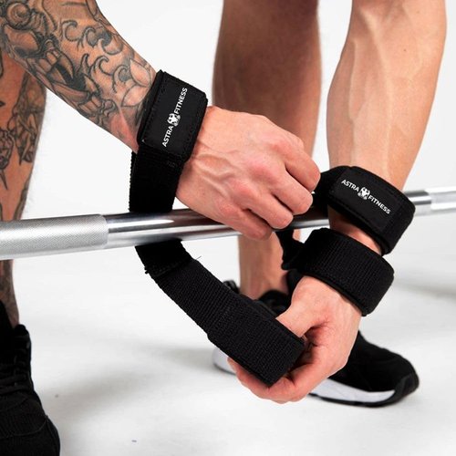 Astra Fitness Lifting Straps for Weightlifting, Bodybuilding, Powerlifting, Strength Training, & Deadlifts - Padded Neoprene with 18 inch Cotton (Lifting Strap,Black)