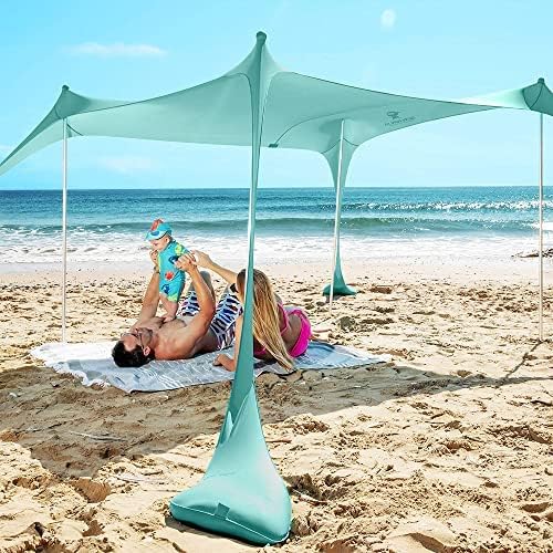 SUN NINJA Beach Tent Shelter - UPF50+ Protection with Sand Shovel, Ground Pegs & Stability Poles | Outdoor Pop-Up Shade Canopy for Camping & Fishing