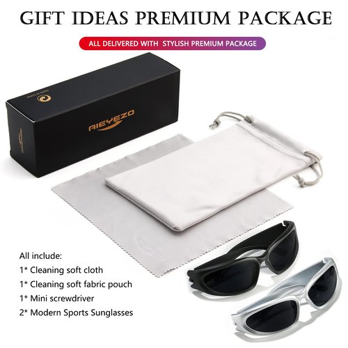 AIEYEZO Y2K Sunglasses Womens Mens Wrap Around Sports Sun Glasses Fashion Oval Thick Frame Ladies Shades (Black + Silver/Grey)