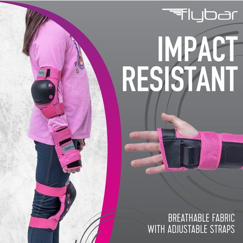 Flybar Knee and Elbow Pads, Wrist Guards Protective Safety Gear Set - Multi Sport Protection for Skateboarding, BMX, Pogoing, Inline Skating, Scooter - Kids, Teen & Adult Sizes (Pink, Large)