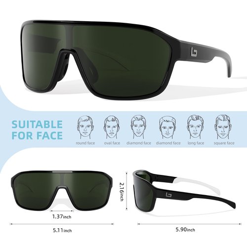 B.N.U.S Sports Running Sunglasses for men womens cycling shades UV Protection (Polished Black/G-15 Polarized, Plastic Lenses)