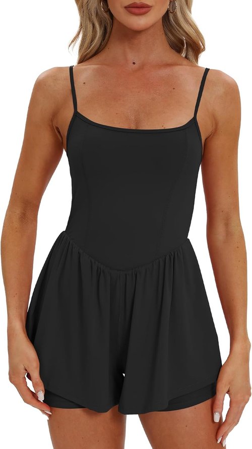 Beaully Women's Sleeveless Summer Romper - Athletic Spaghetti Strap Jumpsuit with Double Lining
