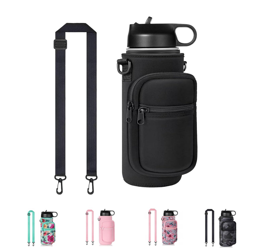 Water Bottle Holder with Strap, 32/40 oz Insulated Water Bottle Sling Bag Crossbody, Water Bottle Carrier Bag with Phone Pocket and Small Pocket for Walking Hiking Camping Fishing(3.34"W * 7.87"H)