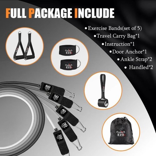 EZD Resistance Bands Set - 200 lbs Heavy Duty Exercise Bands with Handles, Door Anchor & Ankle Straps for Full Body Workout