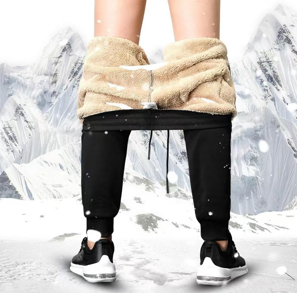STICKON Fleece Sweatpants Men Winter Warm Sherpa Lined Joggers Track Sweat Pants with Zipper Pockets Black L