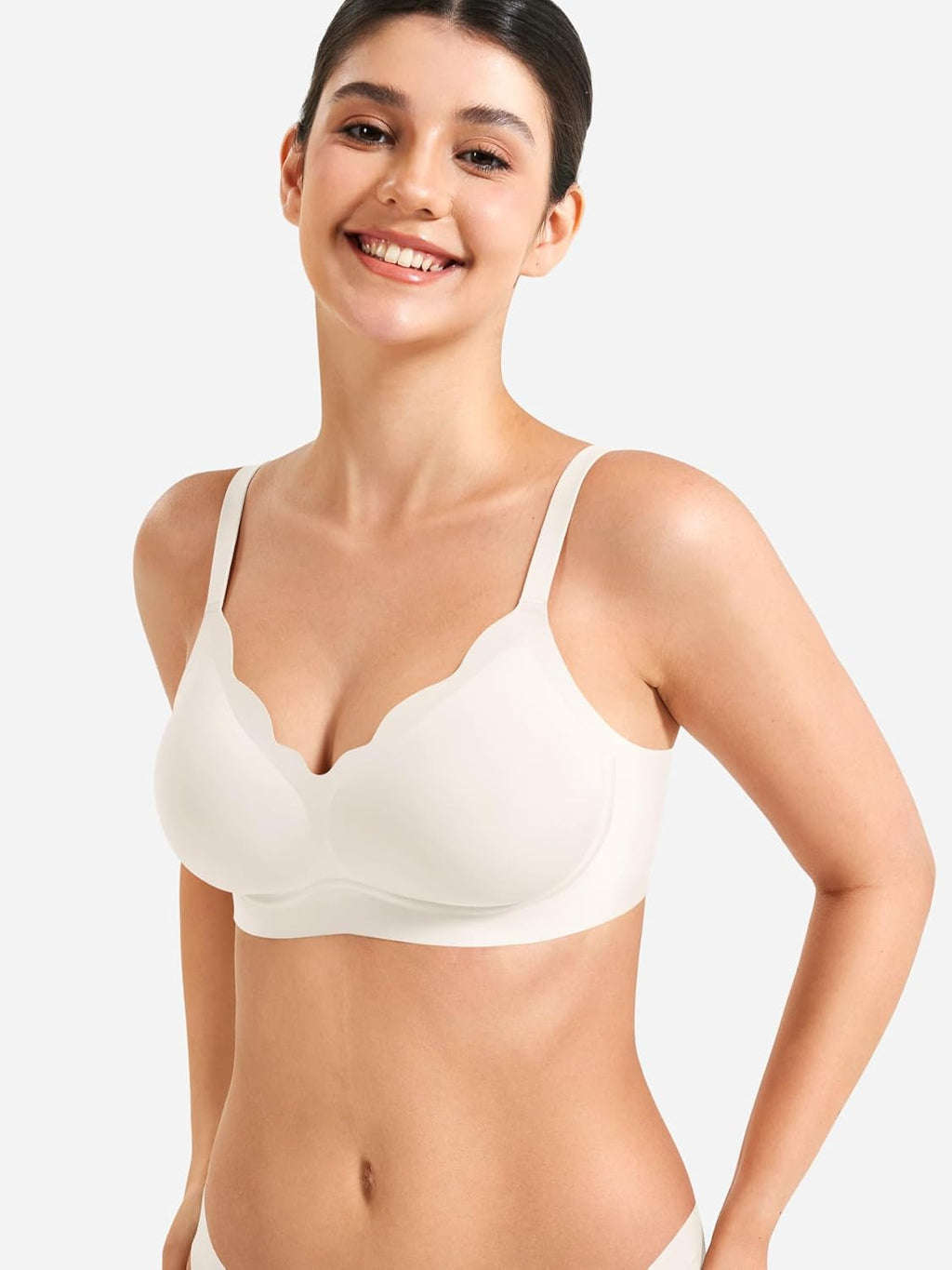 YEOREO Wireless Push-Up Bra - Full Coverage Seamless Comfort Bralette | Scalloped Design