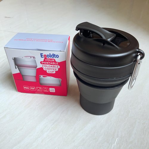 Egoldto Collapsible Coffee Cup, 16 OZ 480ml Silicone Travel Folding Cup, Leak Proof BPA Free Portable Cup, Travel mug with Lids for Camping hiking