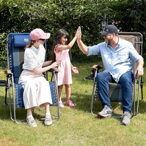 Timber Ridge Blue Oversized Zero Gravity Lounge Chair with Padded Seat & Cup Holder - Foldable Camping & Outdoor Recliner