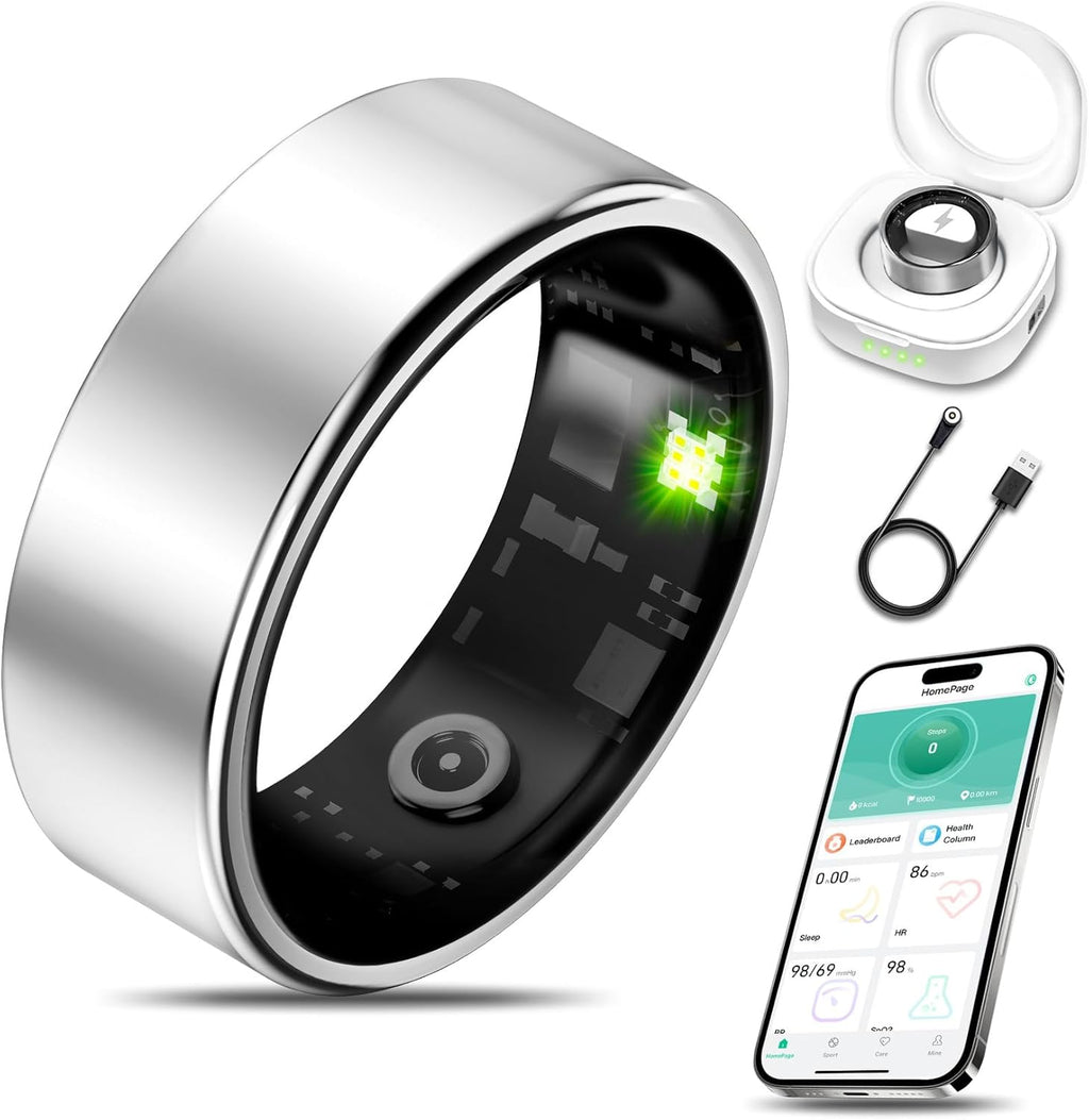 Smart Health Ring | Fitness Tracker for Men & Women - Heart Rate, Blood Oxygen, Sleep Monitoring, IP68 Waterproof, Silver 13