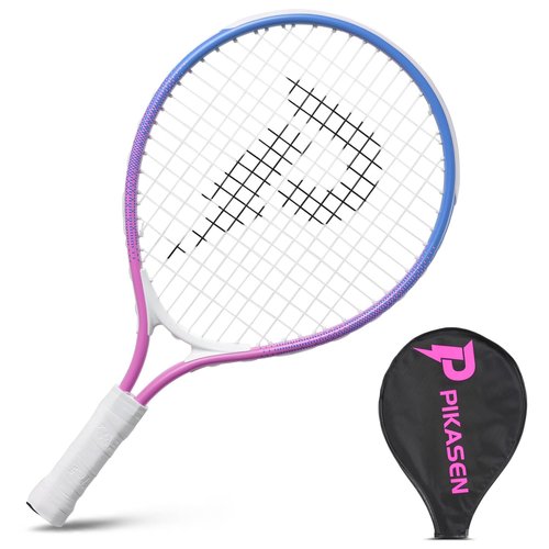 PIKASEN 17-25" Kids Tennis Racket Best Starter Kit for Kids Age 4 and Under with Shoulder Strap Bag and Mini Tennis Racket Toddler Tennis Raquet (19 inch Pink)