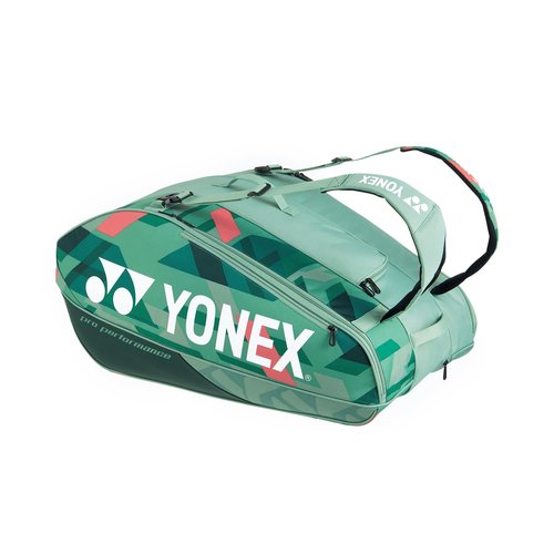 Yonex Pro Racquet Bag 12, Multi-Compartment 12-Racket Tennis Gear Travel Pack, Backpack Carry Straps/Grab Handle, Olive Green