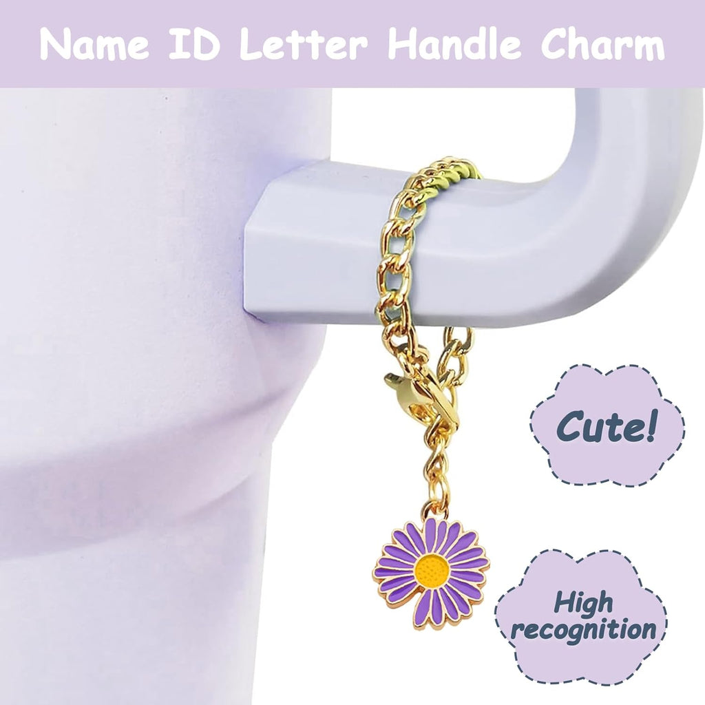 Stanley Cup Accessories Set - 2 Straw Covers, 1 Spill-Proof Stopper & 1 Flower Handle Charm - Purple