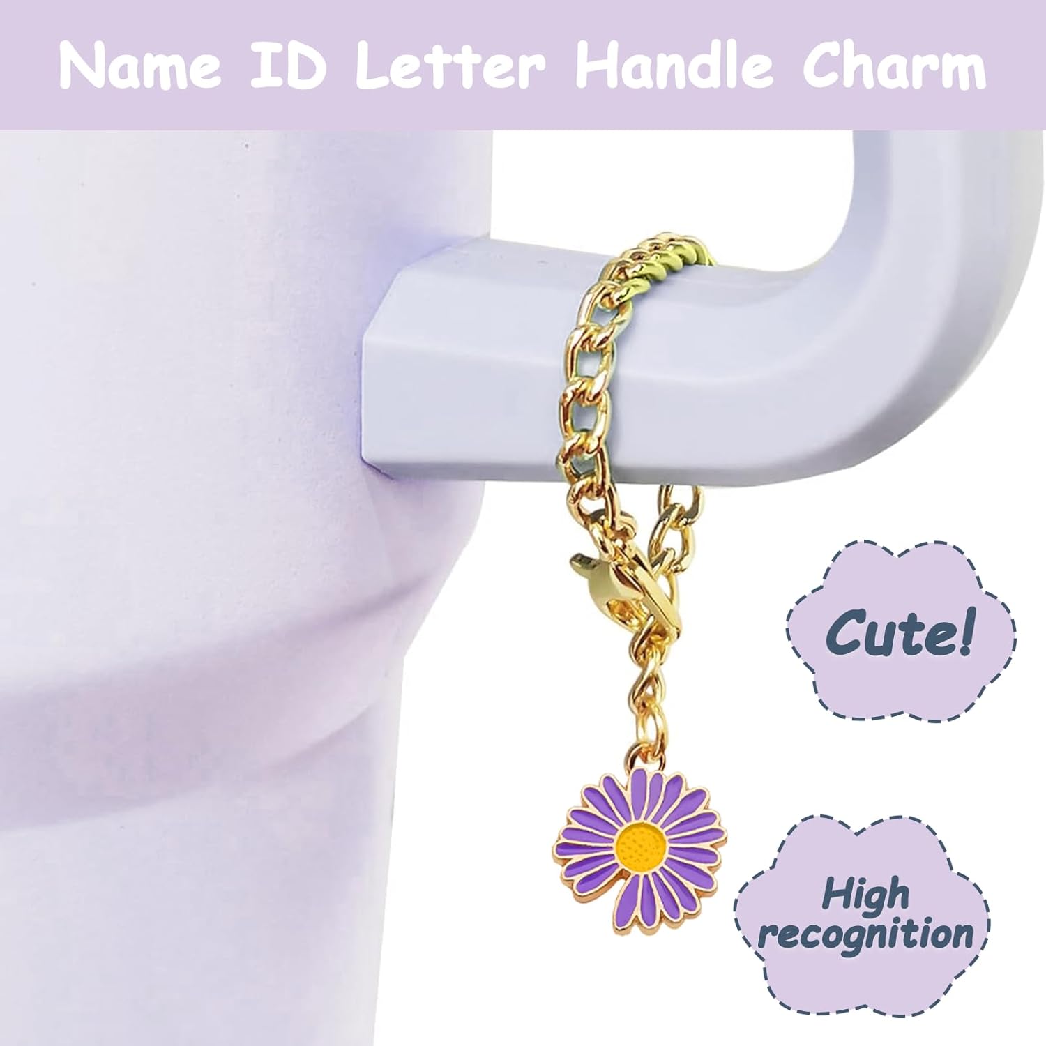 Stanley Cup Accessories Set - 2 Straw Covers, 1 Spill-Proof Stopper & 1 Flower Handle Charm - Purple