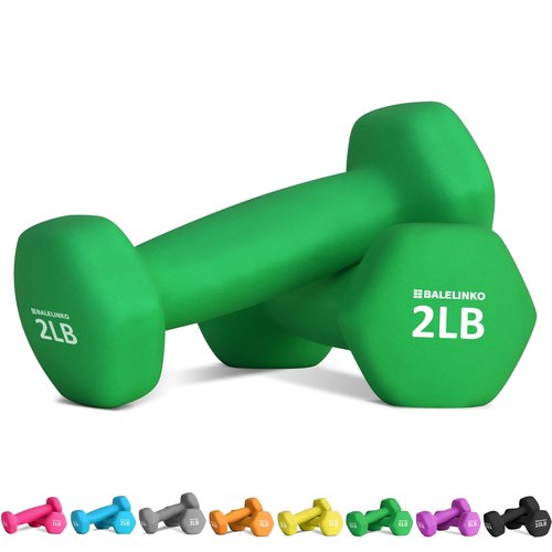 Balelinko Home Gym Equipment Workouts Strength Training Weight Loss Pilates Weights Yoga Sets Free Weights for Women, Men, Seniors and Youth, 2LB Green, Pair
