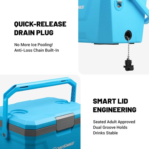 EchoSmile Insulated Portable Cooler - 20L/21qt Ice Chest for Camping, Beach, Fishing & Boating