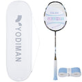 YODIMAN Single Professional Badminton Racket for Advanced Players - 50T Graphite Carbon Fiber with Aerodynamic Frame, Pre-Strung 26lbs, Ultra-Light 5U for Club & Tournament