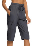 DEVOROPA Women’s Hiking Long Shorts Gray Small - Quick Dry, Zipper Pockets