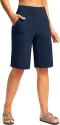 G Gradual Women's Bermuda Shorts - Knee-Length, High-Waisted, Stretchy with Pockets | Casual Walking Wear