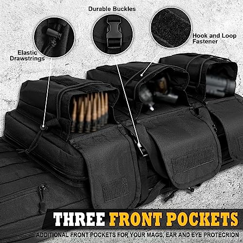Black 48-Inch Tactical Double Rifle Case with Tuck-Away Backpack Straps
