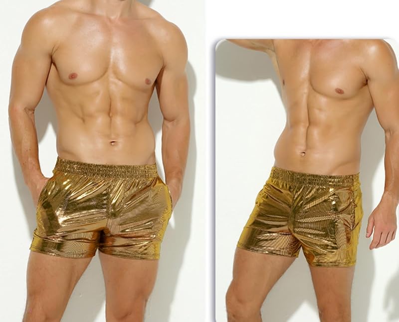 Men's Holographic Metallic Swim Boxer Briefs Trunks - Gold, Large