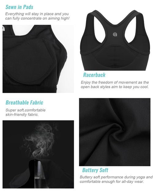 RUNNING GIRL High Impact Sports Bras for Women - Square Neck Longline Workout Crop Tops with Built in Shelf Yoga Bra(BX3071Black,M)