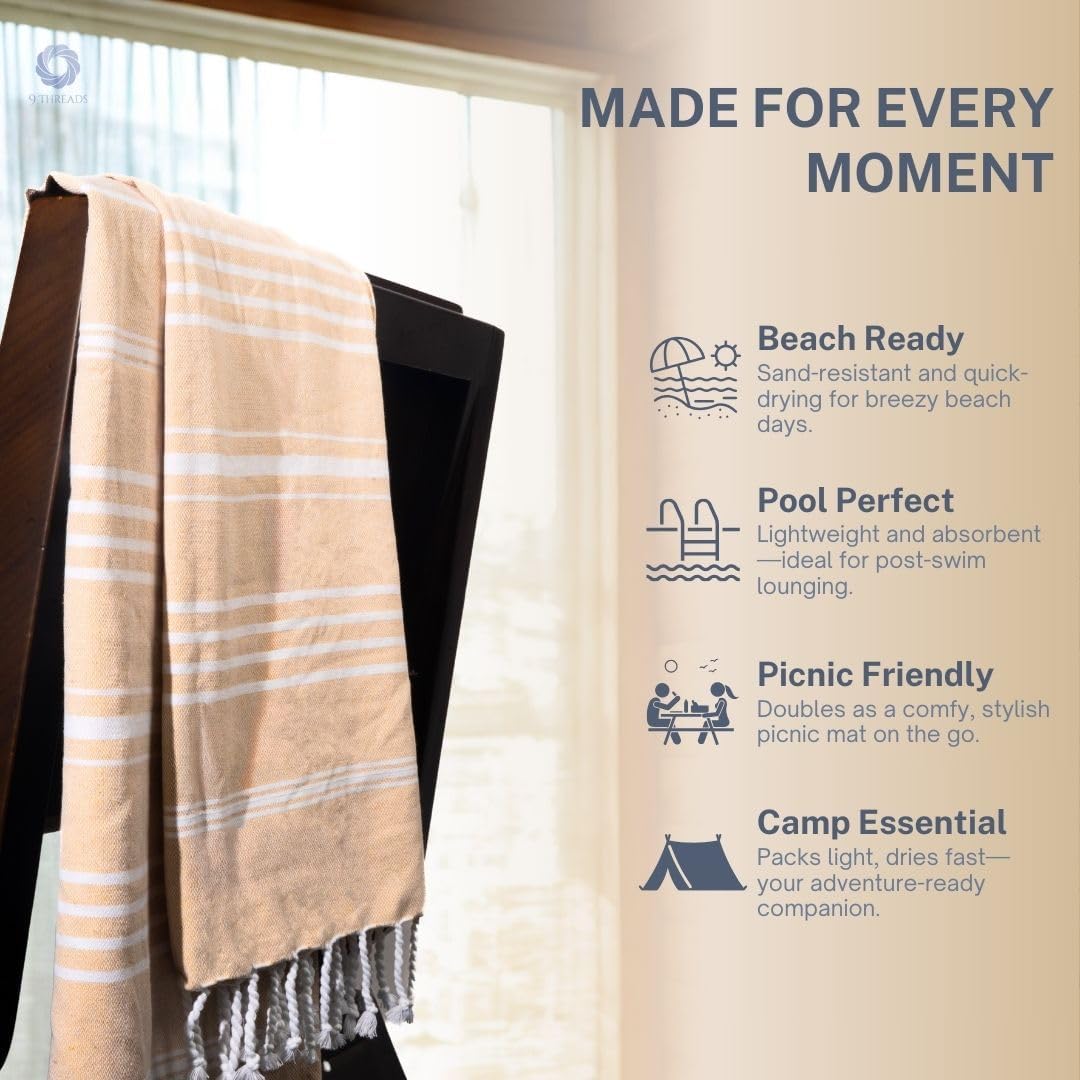 Skiennix Oversized Cotton Turkish Beach Towels - Quick Dry & Absorbent | Extra Large 36"x72" (Desert Sand, 2 Pack)