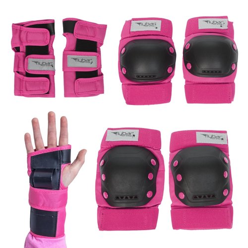 Flybar Knee and Elbow Pads, Wrist Guards Protective Safety Gear Set - Multi Sport Protection for Skateboarding, BMX, Pogoing, Inline Skating, Scooter - Kids, Teen & Adult Sizes (Pink, Large)