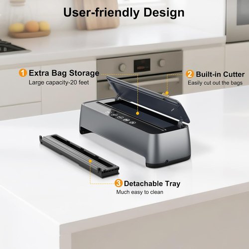 Newise Vacuum Sealer Machine - 85Kpa Powerful Food Preservation with Built-in Cutter & Self-Cleaning Mode