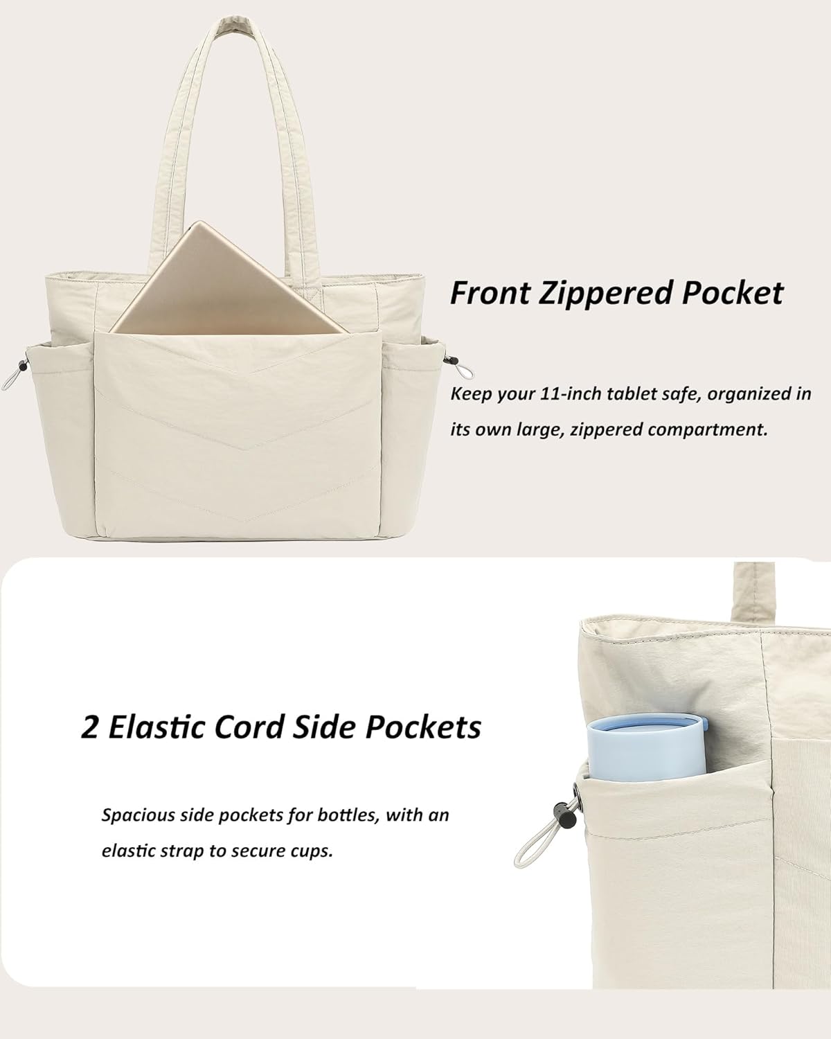 TANTOMI Puffer Tote Bag for Women - Lightweight Quilted Shoulder Bag with Zipper | Ideal for Work, Travel, Gym