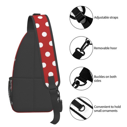 LOSTORCHI Polka Dots Crossbody Sling Bags for Women Men Abstract White Small Circle Dot on Red Background Travel Sling Backpack Casual Shoulder Bag Dice Design Dot Pattern Gym Sports Hiking Daypack