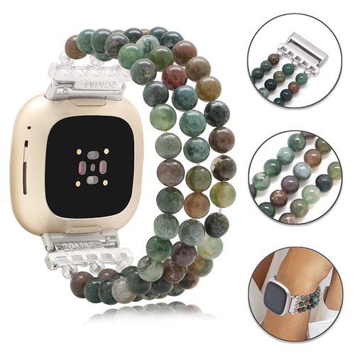 C&L Accessories Compatible for Fitbit Versa 4/ Versa 3/ Versa 2/ Versa Lite/ Sense 2/ Fitbit Sense Bands Beaded Bracelet Bands for Women Indian Agate
