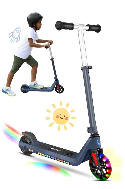 Caroma Electric Scooter for Kids Ages 6-12, 120W Motor,10 MPH Max Speed & 7 Miles,Adjustable Height & Speed,Colorful Lights,LED Display,Foldable Kids Electric Scooter 132 Lbs Max Load，Blue