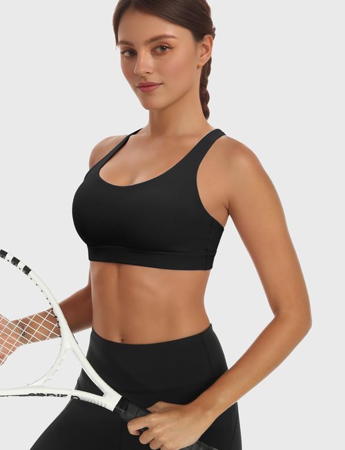 Sports Bras for Women High Support Large Bust, Outdoors High Impact Yoga Wireless Padded Bras for Sagging Breasts, Padded Low Back Athletic Sleep Workout Strappy Racerback Sports Bra Black L