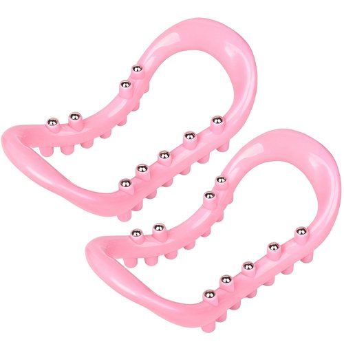 Hikiwin Set of 2 Pilates Yoga Fitness Rings, Pilates Circle Stretch Resistance Training Support Massage, Yoga Equipment Ring with Massage Steel Balls, Training Ring for Pilates, Pink