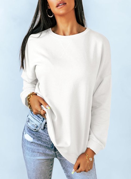 Dokotoo Women's Casual Crew Neck Sweatshirt Loose Soft Long Sleeve Pullover Tops