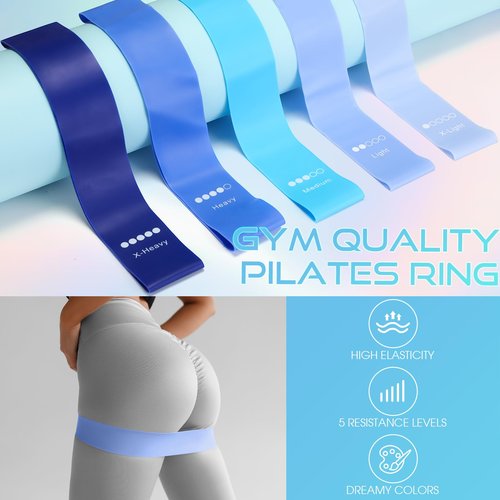 Silipull Home Pilates Essentials Kit for Women Pilates Equipment Set with Yoga Ball Resistance Band, Circle, Yoga Ring Circle Set for Beginners Home Workouts Legs Arms and Thighs(Blue)