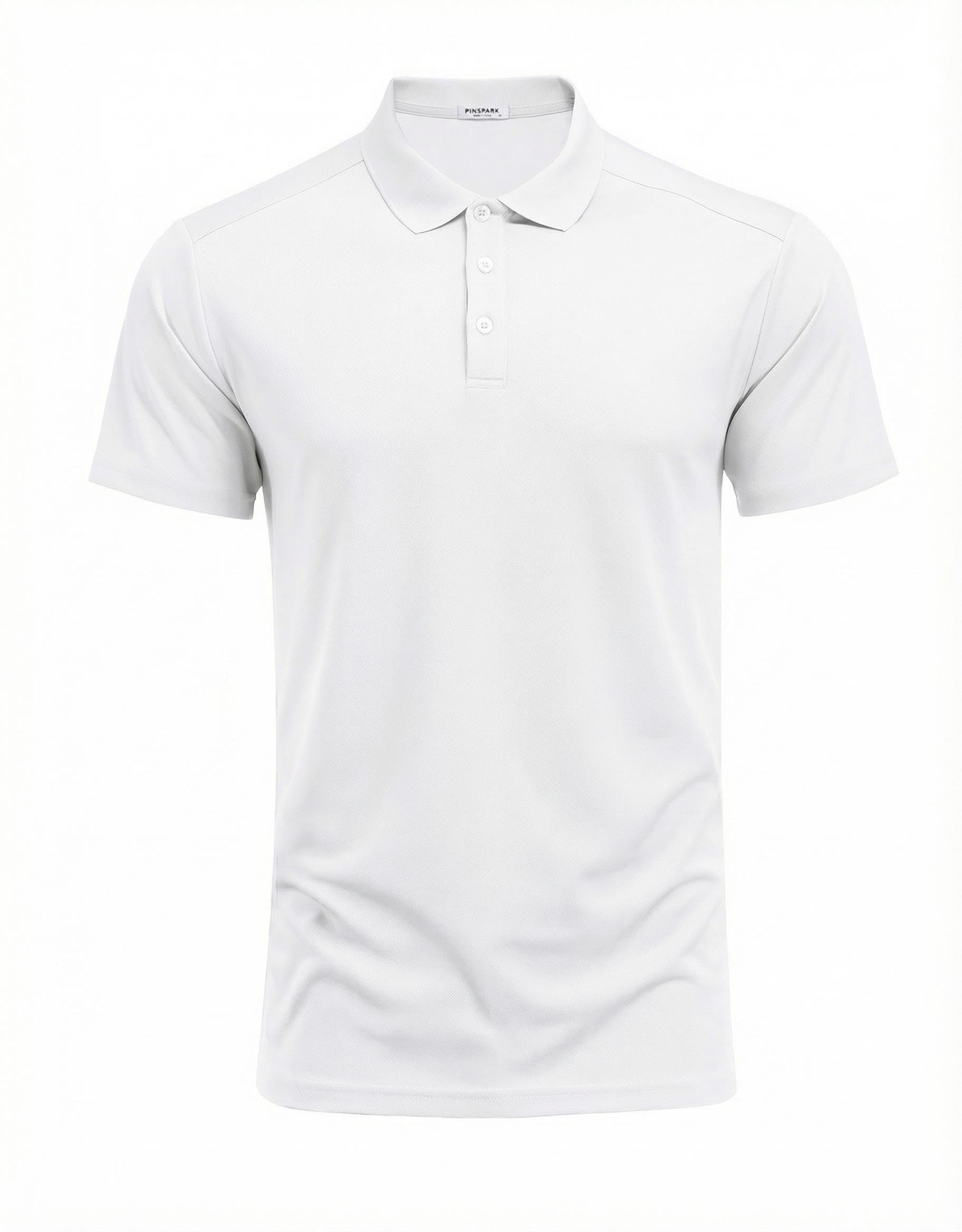 PINSPARK Men's Golf Polo Shirts Moisture Wicking Quick Dry Performance Short Sleeve Collared Shirt Slim Fit Athletic Polos White